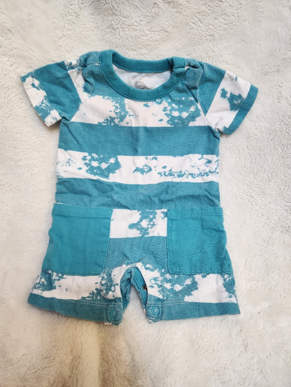 Wondernation Striped Teal & White Baby Romper 5 For $20 Bundle